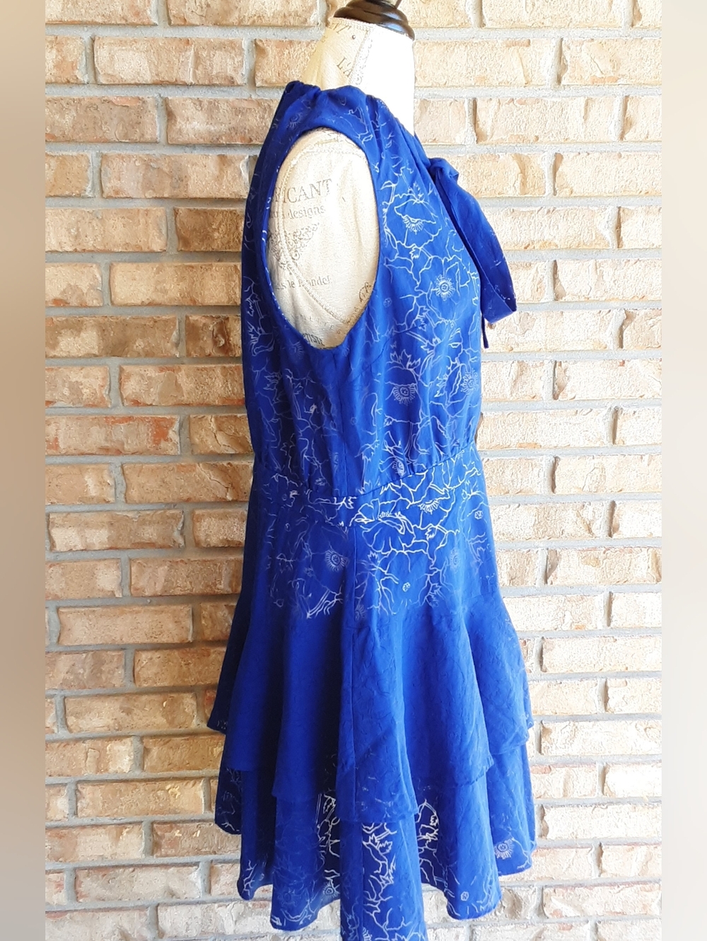 Ted Baker Timmia Blue Floral Tie-Neck Asymetrical Tiered Dress NWT - Picture 6 of 11